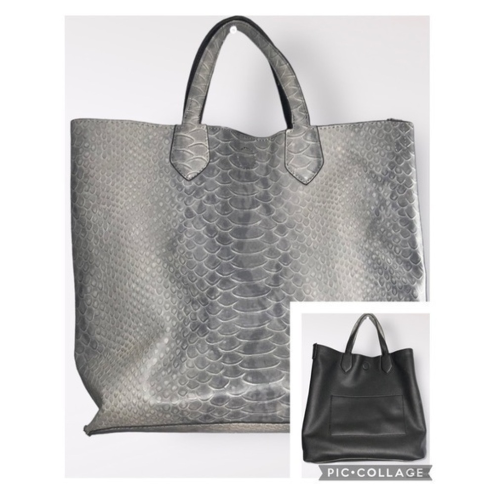 London Fog Gray Snakeskin Or Black Reversible Luxurious Vegan Leather Purse